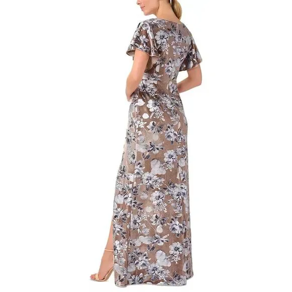 Adrianna Papell Womens Taupe Velvet Long Evening Dress Gown Petites NWOT - Picture 2 of 3